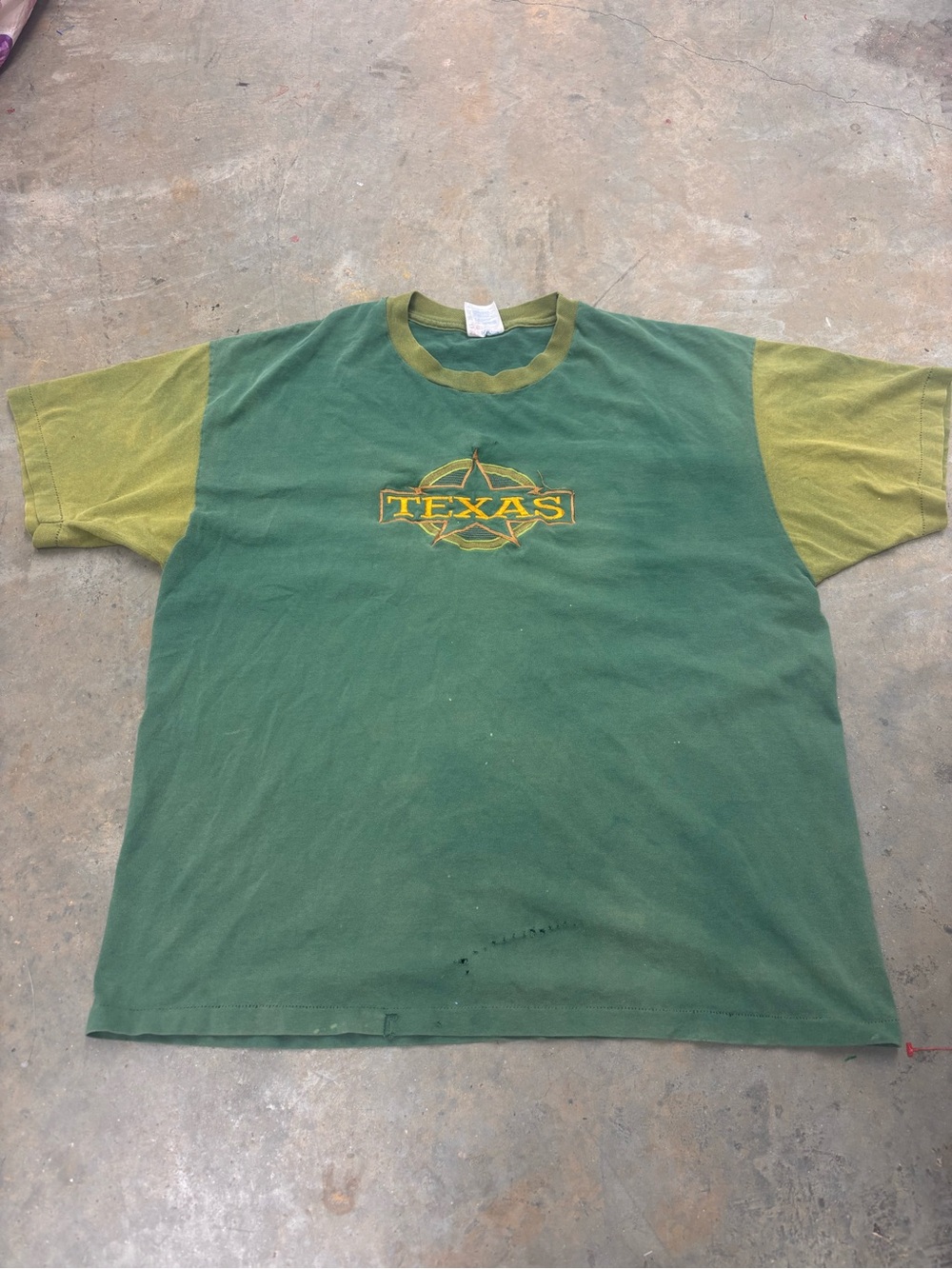 Vintage 90s Y2K Hanes Heavyweight Texas Distressed Colorblock Tee Mens XL